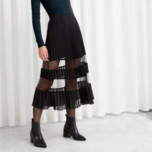 & Other Stories Pleated Mesh Stripe Midi Skirt - NWT